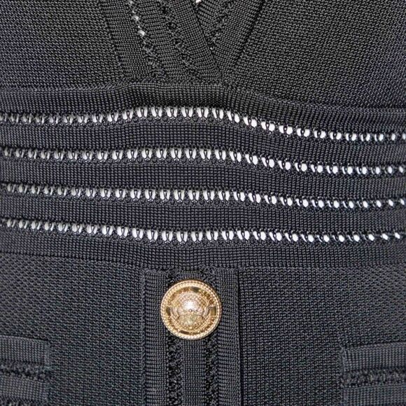 Balmain Black Pique Knit V-Neck Bodycon Mini Dress NWT 38 - Picture 3 of 12